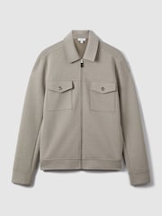 Taupe (Taupe) - Reiss Medina Zipped Interlock-Jersey Overshirt - Image 2 de 6