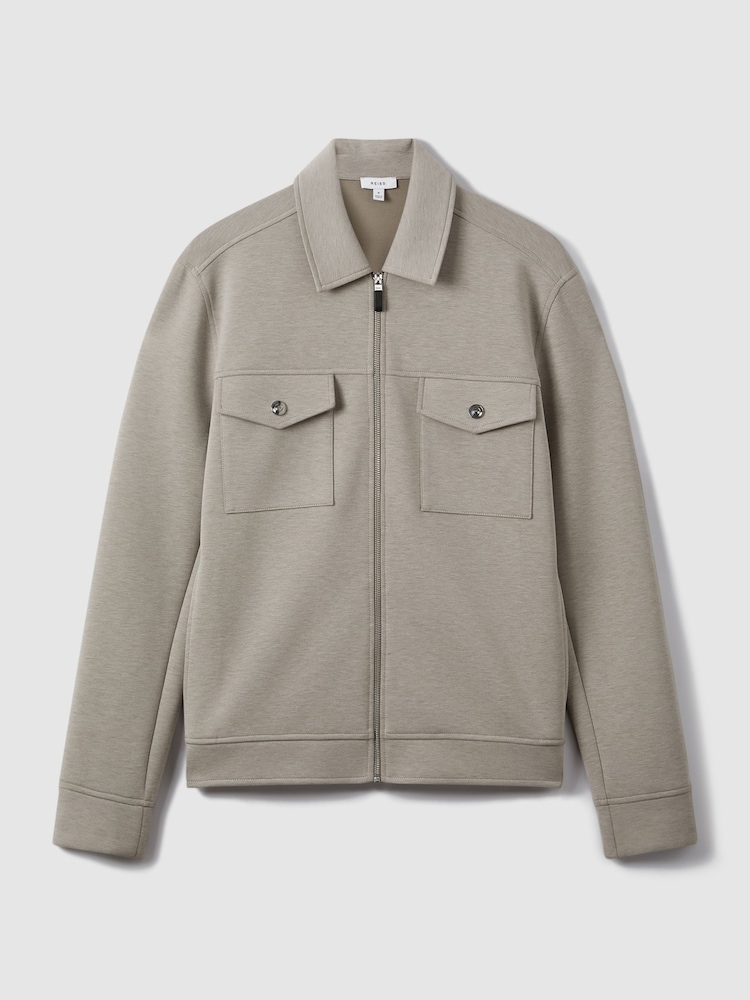 Taupe (Taupe) - Reiss Medina Zipped Interlock-Jersey Overshirt - Image 2 of 6