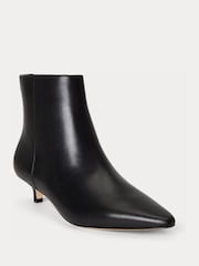 Lauren Ralph Lauren Black Francesca Leather Kitten Heel Ankle Boots - Image 2 of 4