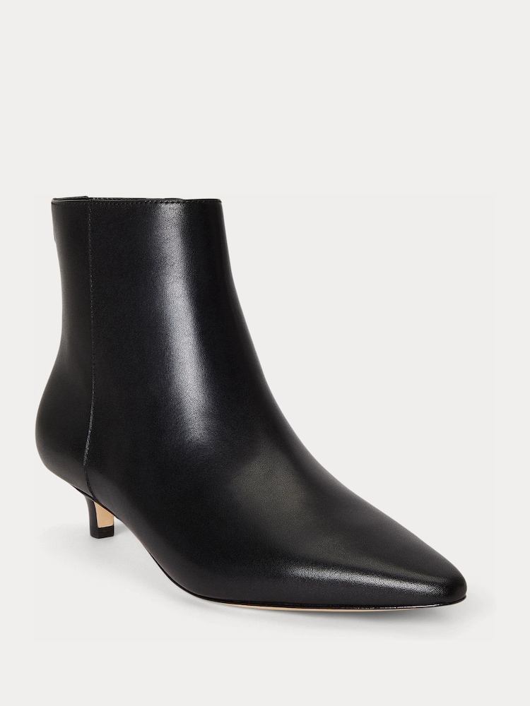 Lauren Ralph Lauren Black Francesca Leather Kitten Heel Ankle Boots - Image 2 of 4 Lauren Ralph Lauren Black Francesca Leather Kitten Heel Ankle Boots - Image 2 of 4