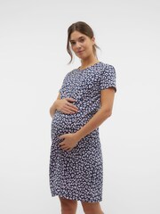 Mamalicious Blue Maternity Button Front Comfort Night Dress With Nursing Function - Image 1 of 5