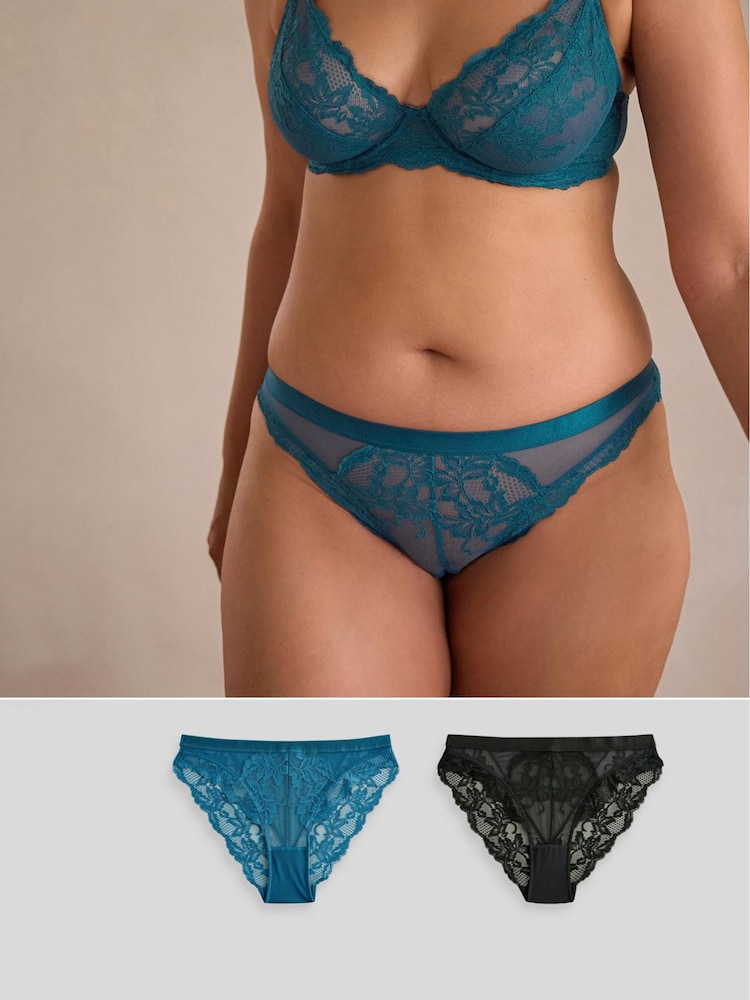 Schwarz & Petrol - Lace High Leg Knickers 2 Pack - Bild 1 von 9