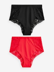 Red/Black High Rise Microfibre & Lace Knickers 2 Pack - Image 6 of 10