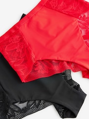 Red/Black High Rise Microfibre & Lace Knickers 2 Pack - Image 9 of 10