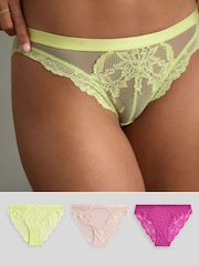 Pink/Blush/Lime Lace Knickers 3 Pack - Image 1 of 11