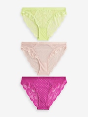 Pink/Blush/Lime Lace Knickers 3 Pack - Image 6 of 11