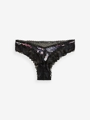 Schwarz mit floralem Print - Microfibre & Lace Extra High Leg Knicker - Image 3 of 5