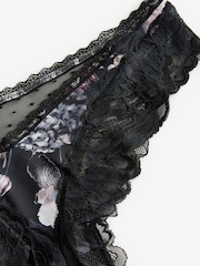 Schwarz mit floralem Print - Microfibre & Lace Extra High Leg Knicker - Image 4 of 5