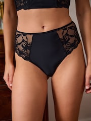Black High Rise High Leg Floral Lace Knickers - Image 1 of 7