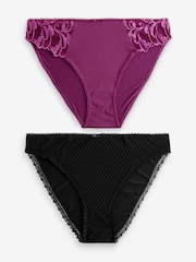 Plum Purple/Black Embroidered Knickers 2 Pack - Image 10 of 14
