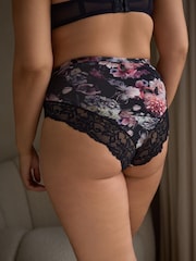 Floral Print/Plum High Rise Lace Trim High Rise High Leg Knickers 2 Pack - Image 2 of 9