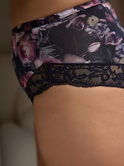 Floral Print/Plum High Rise Lace Trim High Rise High Leg Knickers 2 Pack - Image 3 of 9