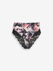 Floral Print/Plum High Rise Lace Trim High Rise High Leg Knickers 2 Pack - Image 5 of 9