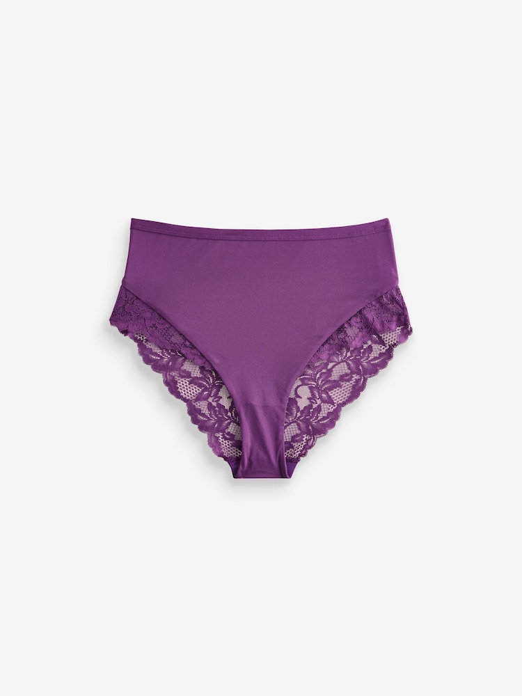 Fleuri Imprimé/Plum - Lot de culottes taille haute avec bordure en dentelle 2 - Image 6 of 9