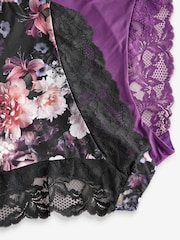 Floral Print/Plum High Rise Lace Trim High Rise High Leg Knickers 2 Pack - Image 7 of 9