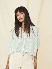 JDY Green Stripe Relaxed Shirt - Image 1 of 8