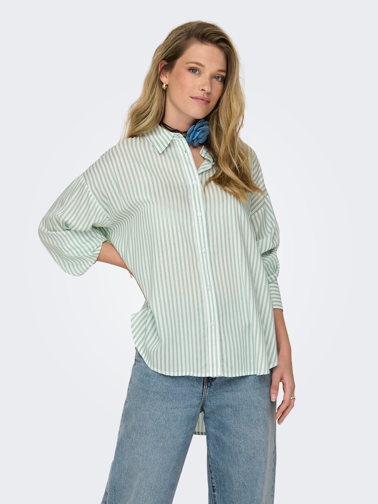 JDY Green Stripe Relaxed Shirt - Image 2 of 8