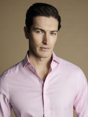 Charles Tyrwhitt Pink Non Iron Twill Cutaway Slim Fit 100% Cotton Shirt - Image 1 of 5