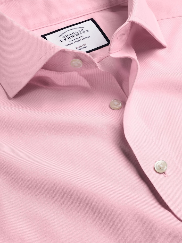 Charles Tyrwhitt Pink Non Iron Twill Cutaway Slim Fit 100% Cotton Shirt - Image 5 of 5