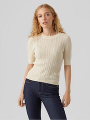 VERO MODA Cream Puff Sleeve Pointelle Jumper - Image 1 of 5