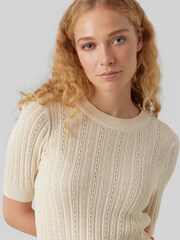 VERO MODA Cream Puff Sleeve Pointelle Jumper - Image 4 of 5