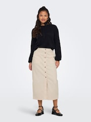 JDY Cream Button Front Denim Midi Skirt - Image 2 of 6