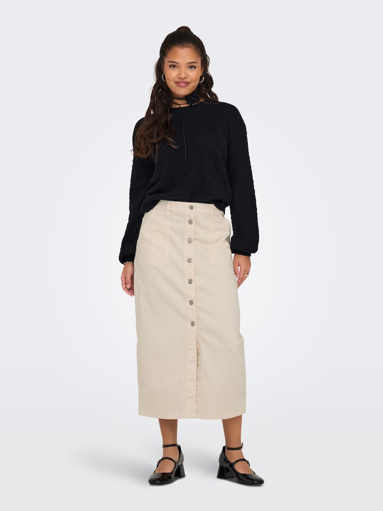 JDY Cream Button Front Denim Midi Skirt - Image 2 of 6