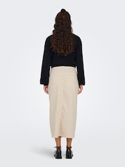 JDY Cream Button Front Denim Midi Skirt - Image 3 of 6