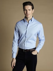 Charles Tyrwhitt Blue Non-iron Button Down Oxford Slim Fit 100% Cotton Shirt - Image 1 of 4