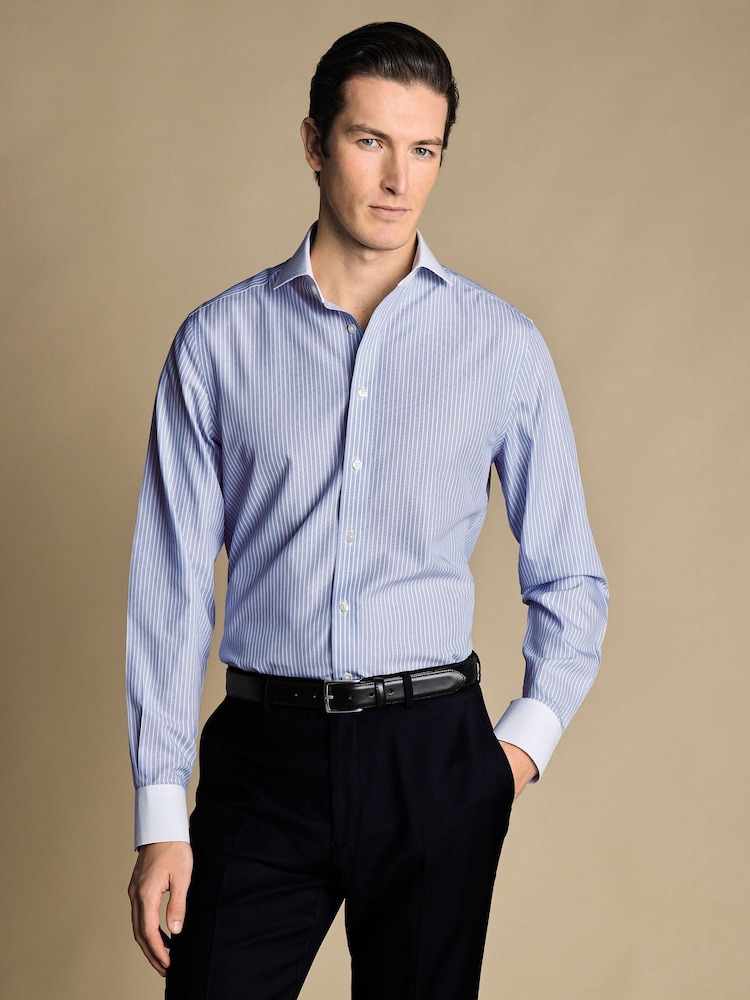 Charles Tyrwhitt Blue Winchester Guard Stripe Non-iron Poplin CA 100% Cotton Shirt - Image 1 of 6