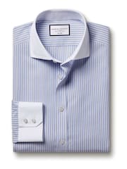 Charles Tyrwhitt Blue Winchester Guard Stripe Non-iron Poplin CA 100% Cotton Shirt - Image 4 of 6