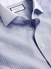 Charles Tyrwhitt Blue Winchester Guard Stripe Non-iron Poplin CA 100% Cotton Shirt - Image 5 of 6