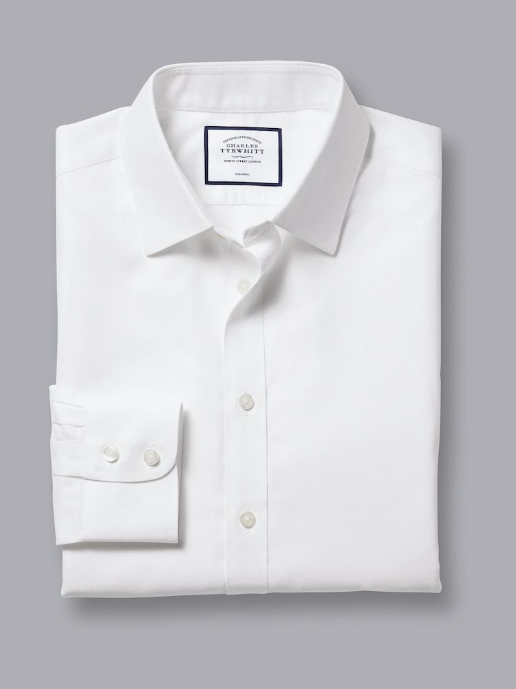 Charles Tyrwhitt White Non-iron Twill Slim Fit 100% Cotton Shirt - Image 5 of 6