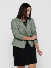 ONLY Curve Green Collarless Biker Jacket - Image 1 of 6
