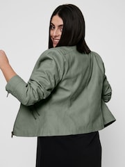ONLY Curve Green Collarless Biker Jacket - Image 2 of 6