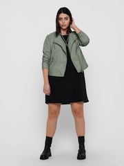 ONLY Curve Green Collarless Biker Jacket - Image 3 of 6