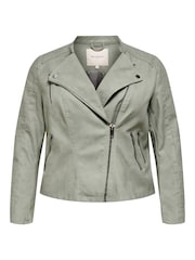 ONLY Curve Green Collarless Biker Jacket - Image 5 of 6