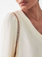 JDY Cream Broderie Trim Detail V-Neck Pretty Blouse - Image 3 of 5