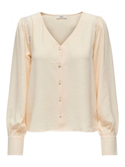 JDY Cream Broderie Trim Detail V-Neck Pretty Blouse - Image 4 of 5