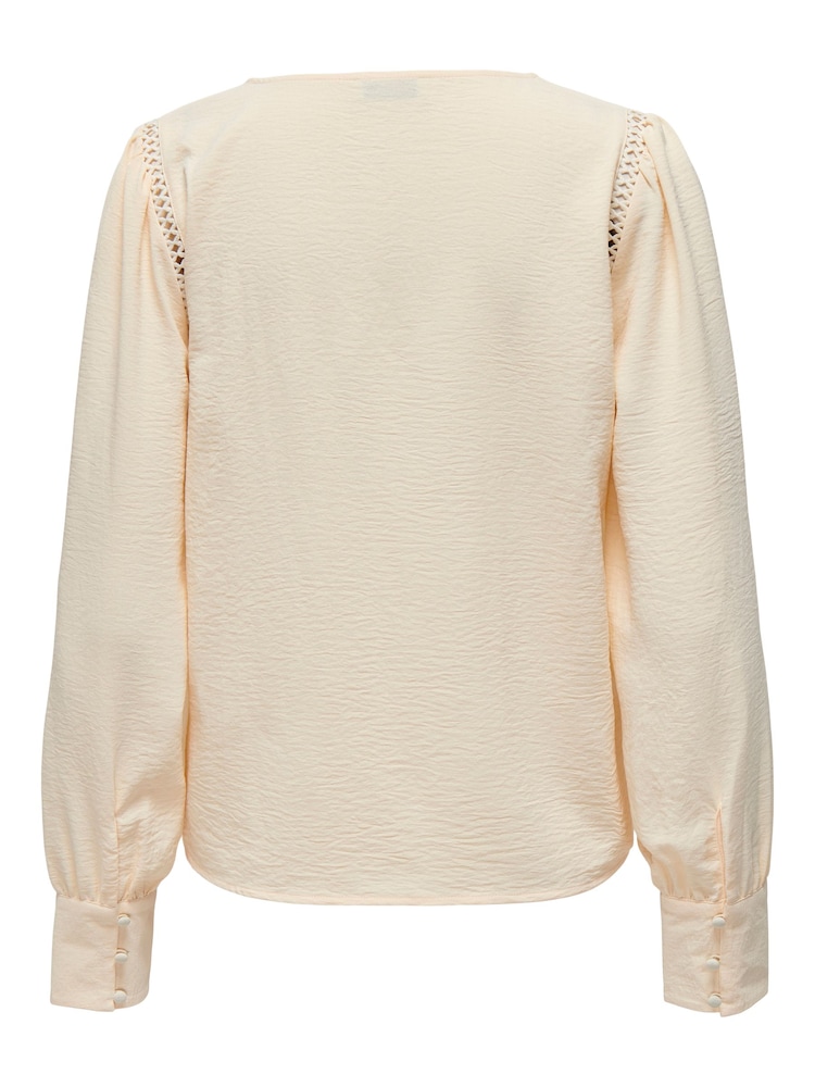 JDY Cream Broderie Trim Detail V-Neck Pretty Blouse - Image 5 of 5 JDY Cream Broderie Trim Detail V-Neck Pretty Blouse - Image 5 of 5
