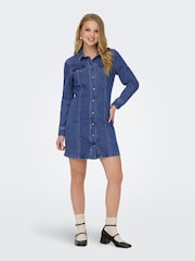JDY Blue Long Sleeve Denim Shirt Dress - Image 2 of 7