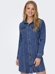 JDY Blue Long Sleeve Denim Shirt Dress - Image 4 of 7