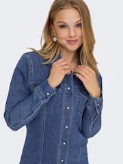 JDY Blue Long Sleeve Denim Shirt Dress - Image 5 of 7