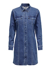 JDY Blue Long Sleeve Denim Shirt Dress - Image 6 of 7
