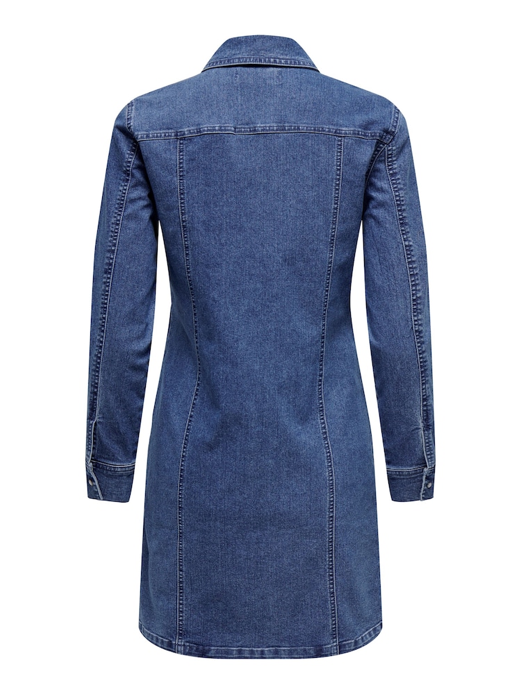 JDY Blue Long Sleeve Denim Shirt Dress - Image 7 of 7