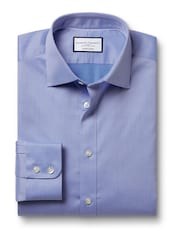 Charles Tyrwhitt Blue Egyptian Windsor Weave Slim Fit 100% Cotton Shirt - Image 4 of 6