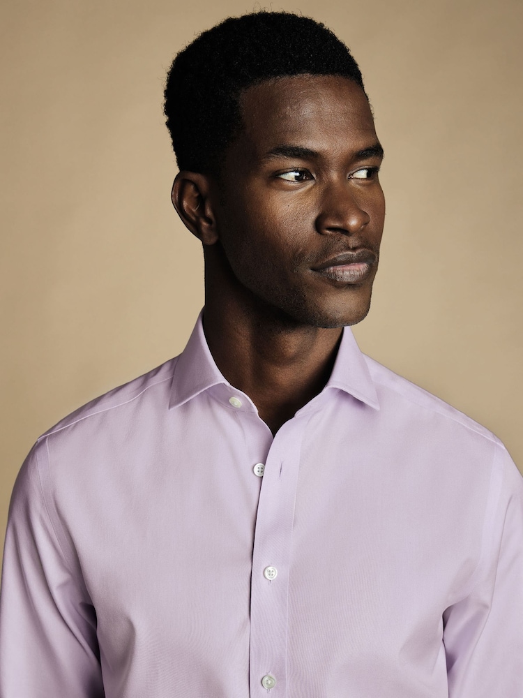 Charles Tyrwhitt Purple Non-iron Twill Cutaway Slim Fit 100% Cotton Shirt - Image 2 of 6