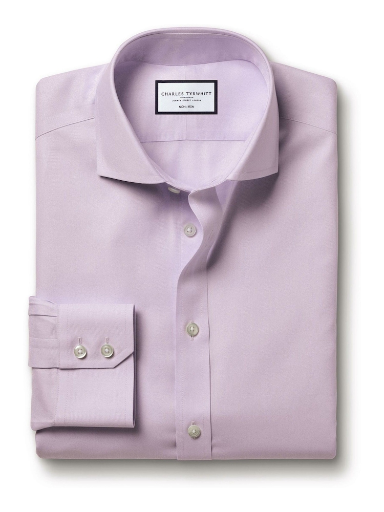 Charles Tyrwhitt Purple Non-iron Twill Cutaway Slim Fit 100% Cotton Shirt - Image 4 of 6