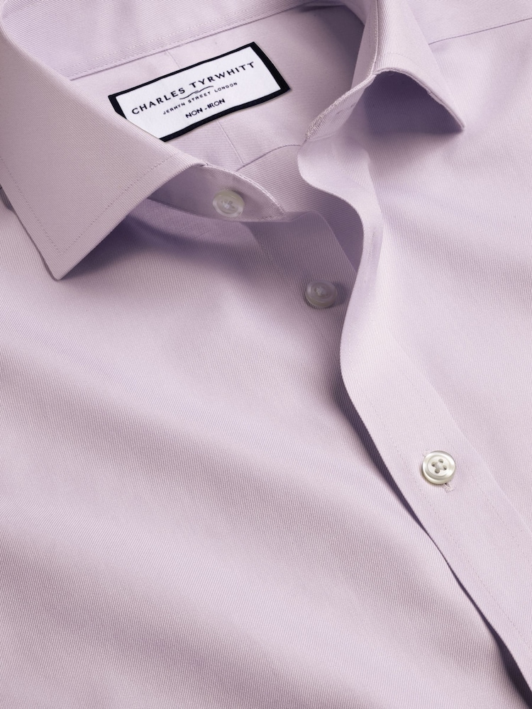 Charles Tyrwhitt Purple Non-iron Twill Cutaway Slim Fit 100% Cotton Shirt - Image 5 of 6