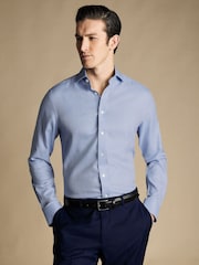 Charles Tyrwhitt Blue Slim Fit Cutaway Non-iron Herringbone 100% Cotton Shirt - Image 1 of 4